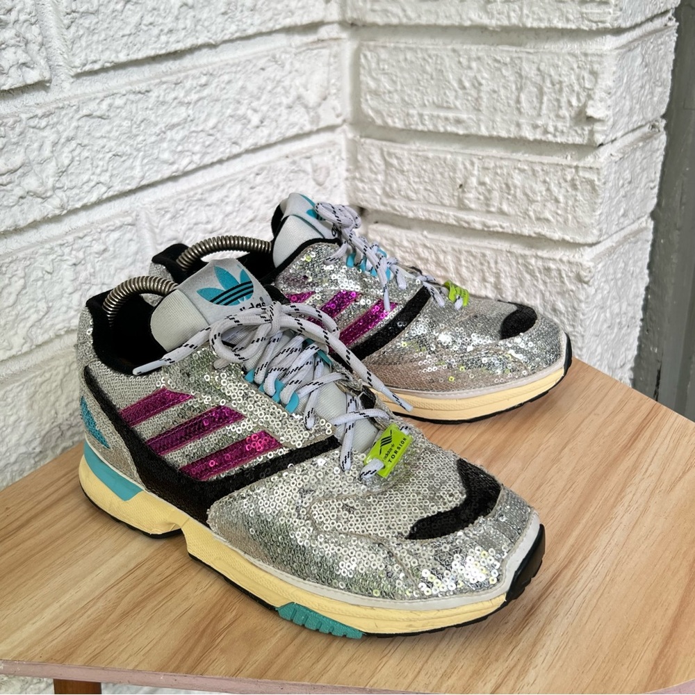 Adidas Originals ZX 4000 Sequin Sneakers Women's Size 6 Silver FY4826